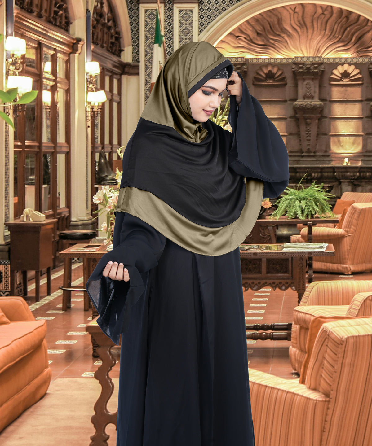Mehar Dual-Tone Layered Elegance-Coverage-Comfort Razia Hijab