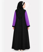 Madrasa Abaya for Girls |Violet & Black Islamic Dress |Modest Kids Wear