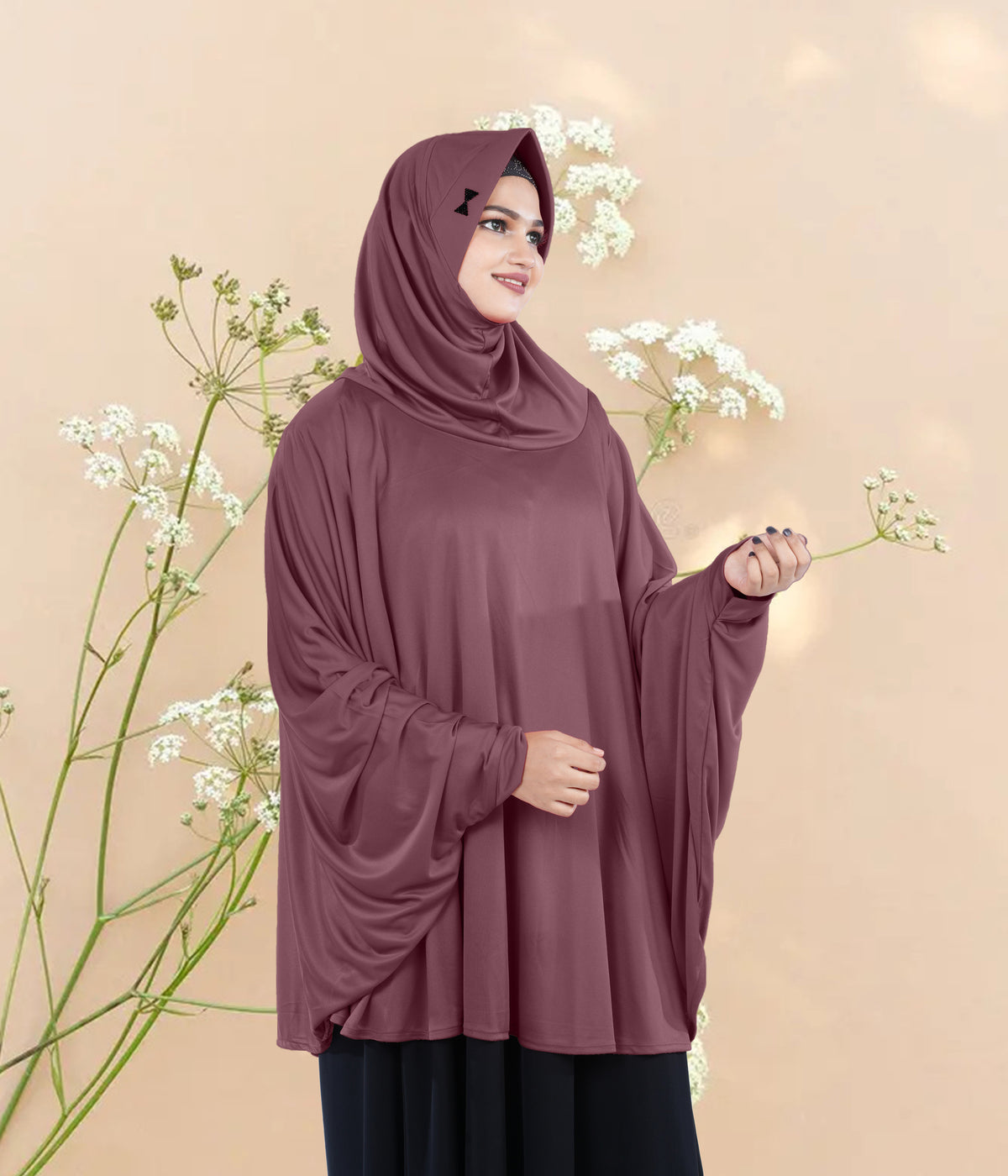 Women's Stylish Soft Rich Polyester Fabric Hanana Sleeve Hijab F Size