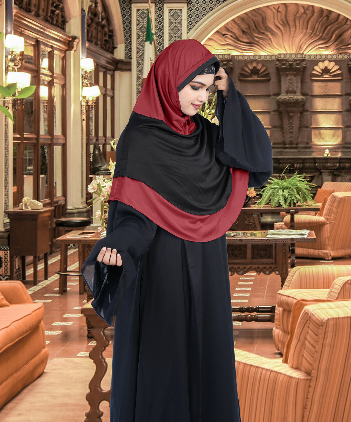 Mehar Dual-Tone Layered Elegance-Coverage-Comfort Razia Hijab