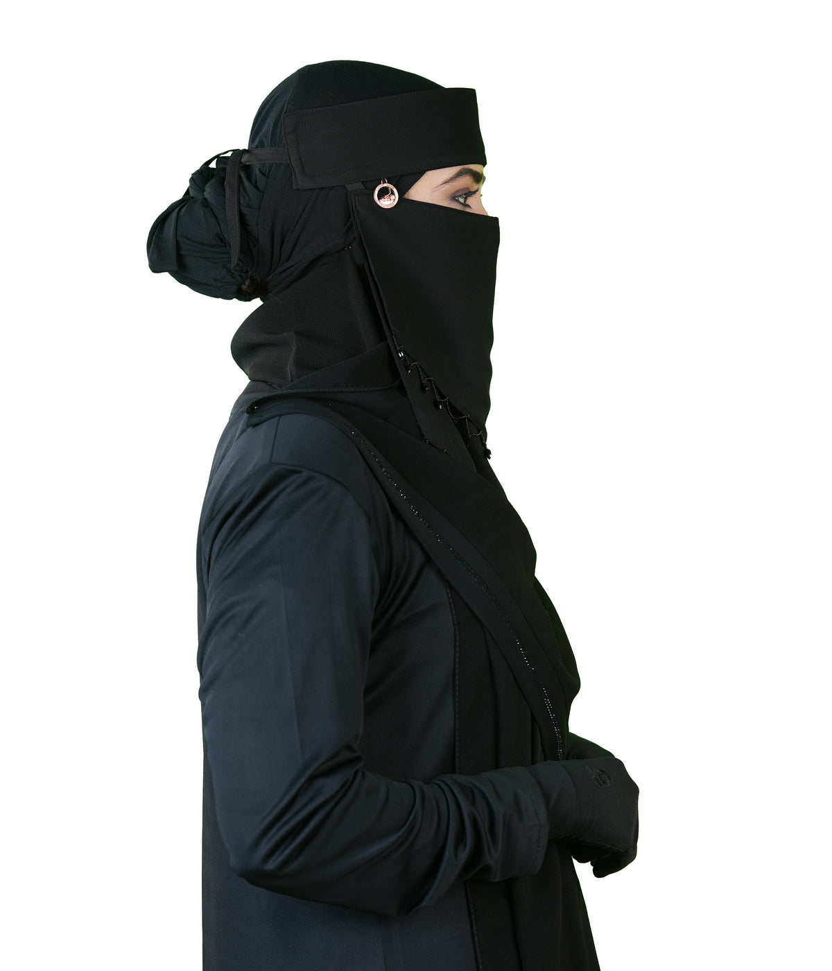 Naila Black Niqab with Elegant Beaded Triangle Embroidery & Headband |