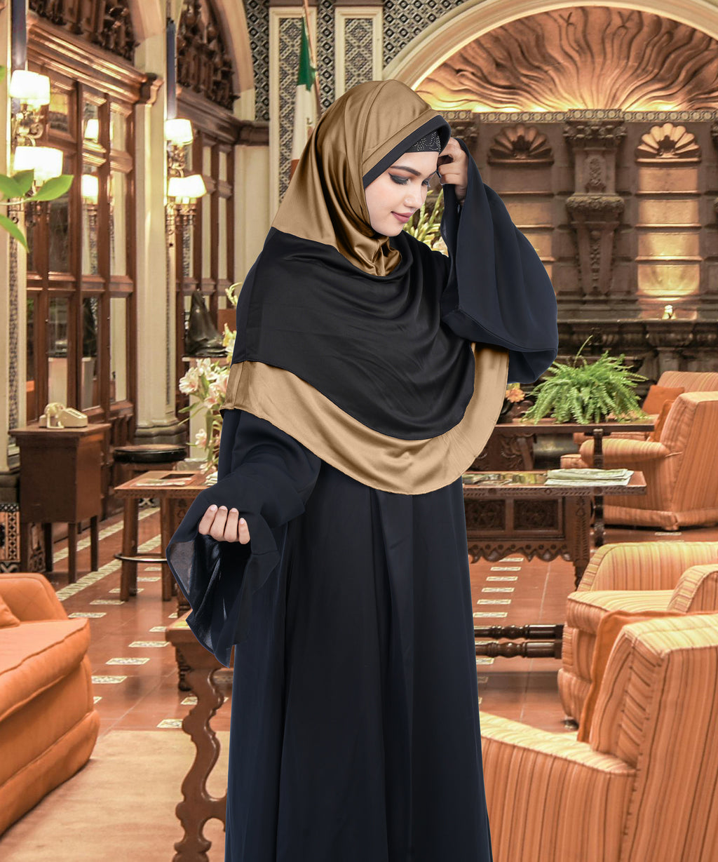Mehar Dual-Tone Layered Elegance-Coverage-Comfort Razia Hijab