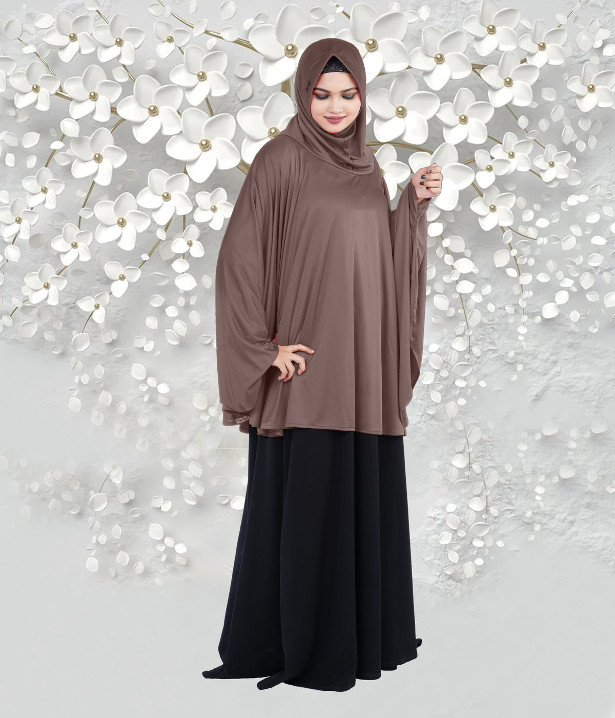 Women's Stylish Soft Rich Polyester Fabric Hanana Sleeve Hijab F Size