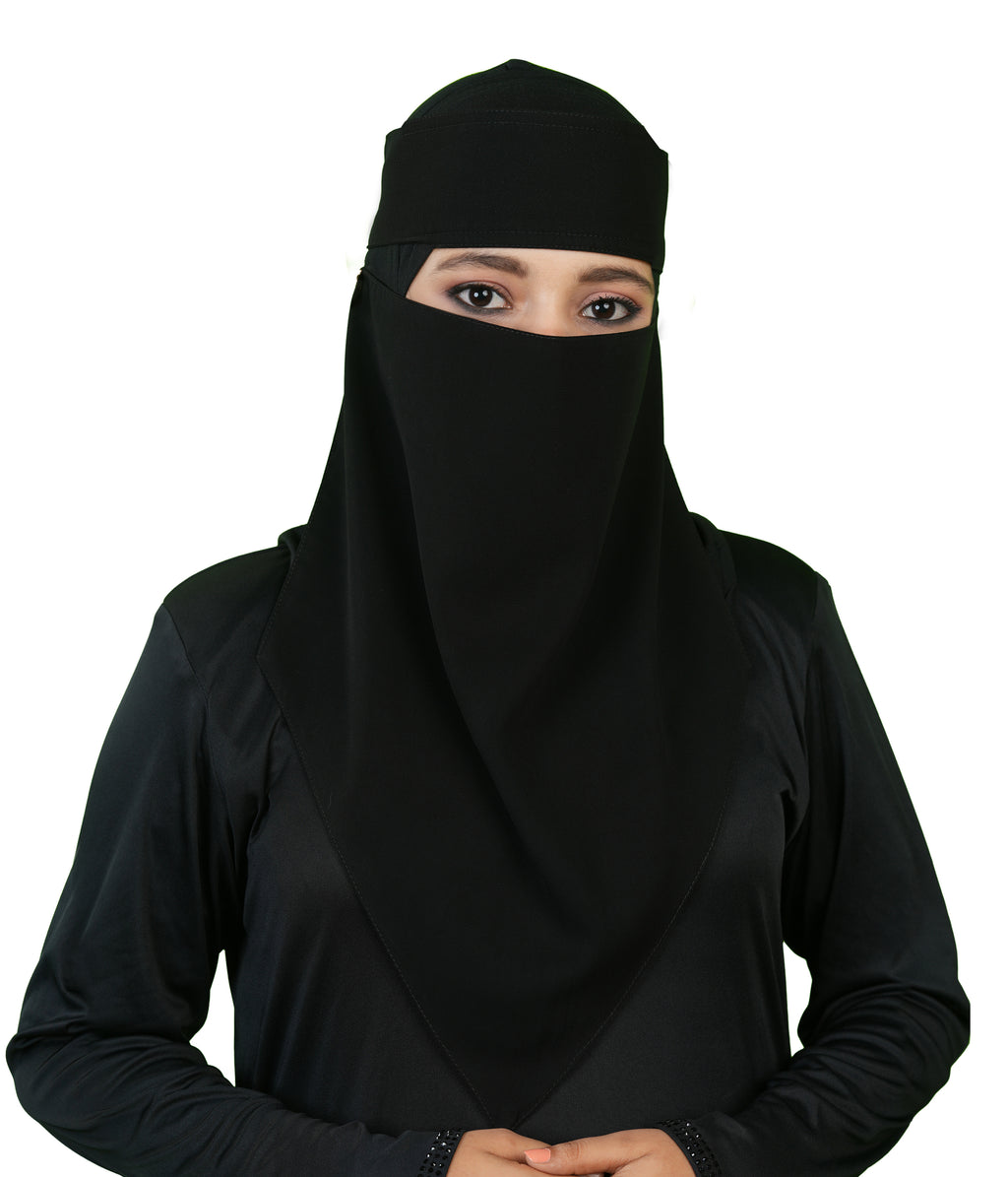 Alayna Elegant Layered Niqab with Band Style | Premium Mehar modest V-cut Niqab