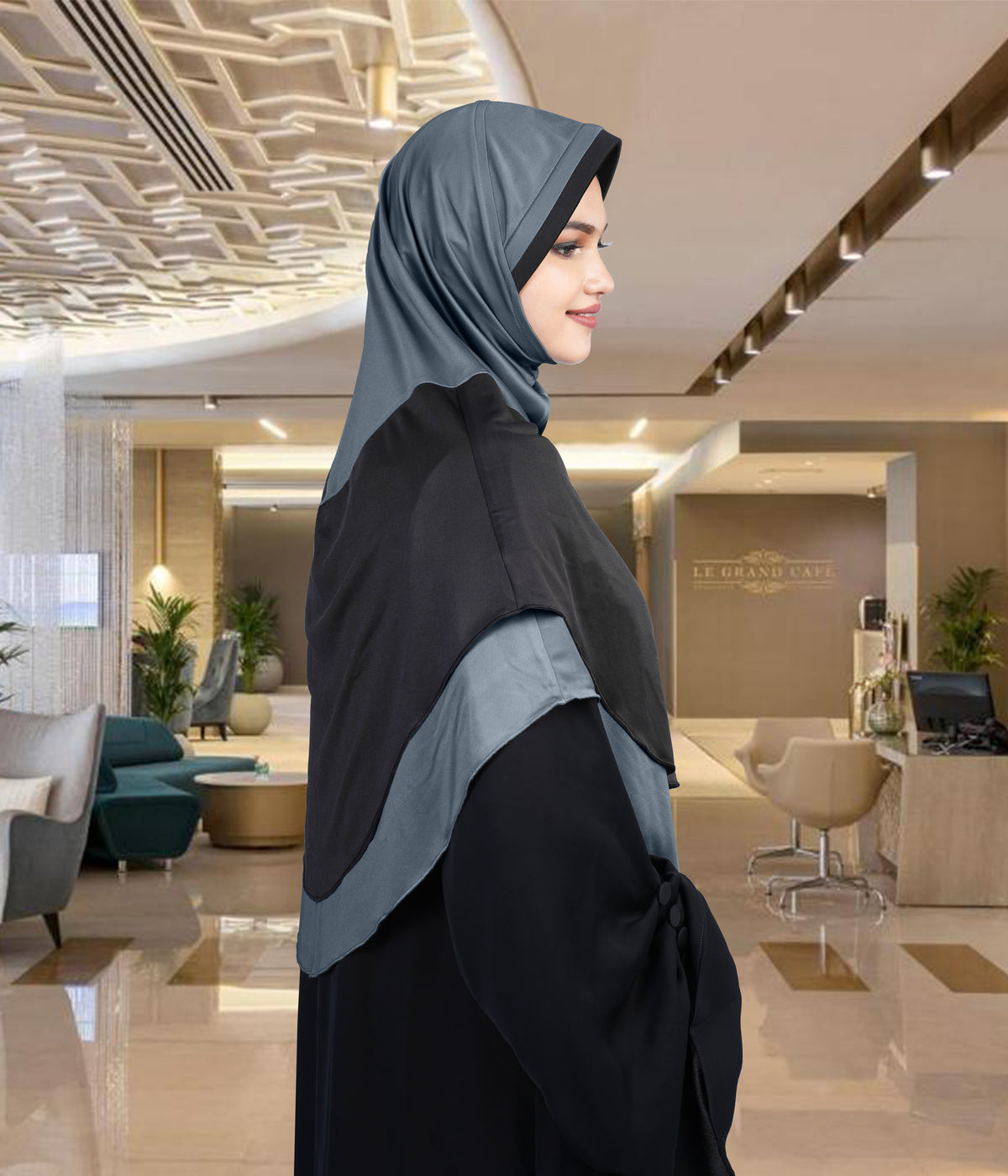 Mehar Dual-Tone Layered Elegance-Coverage-Comfort Razia Hijab
