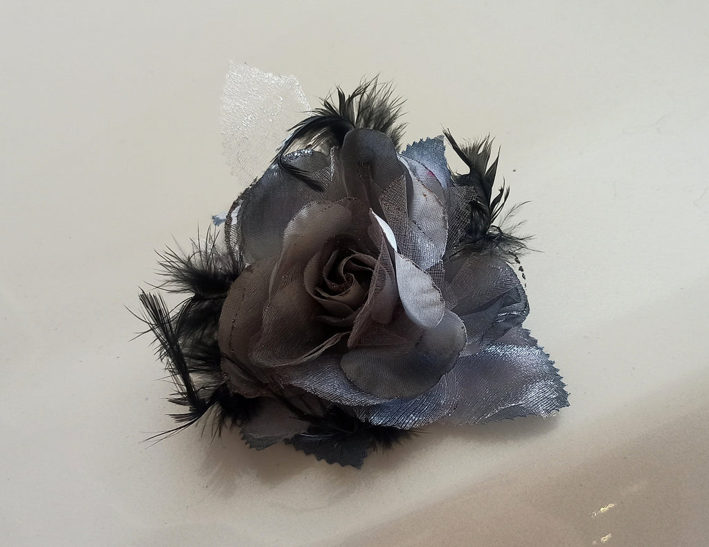 Women's Flower Brooches Sillver and Black feathers( pack of 2)