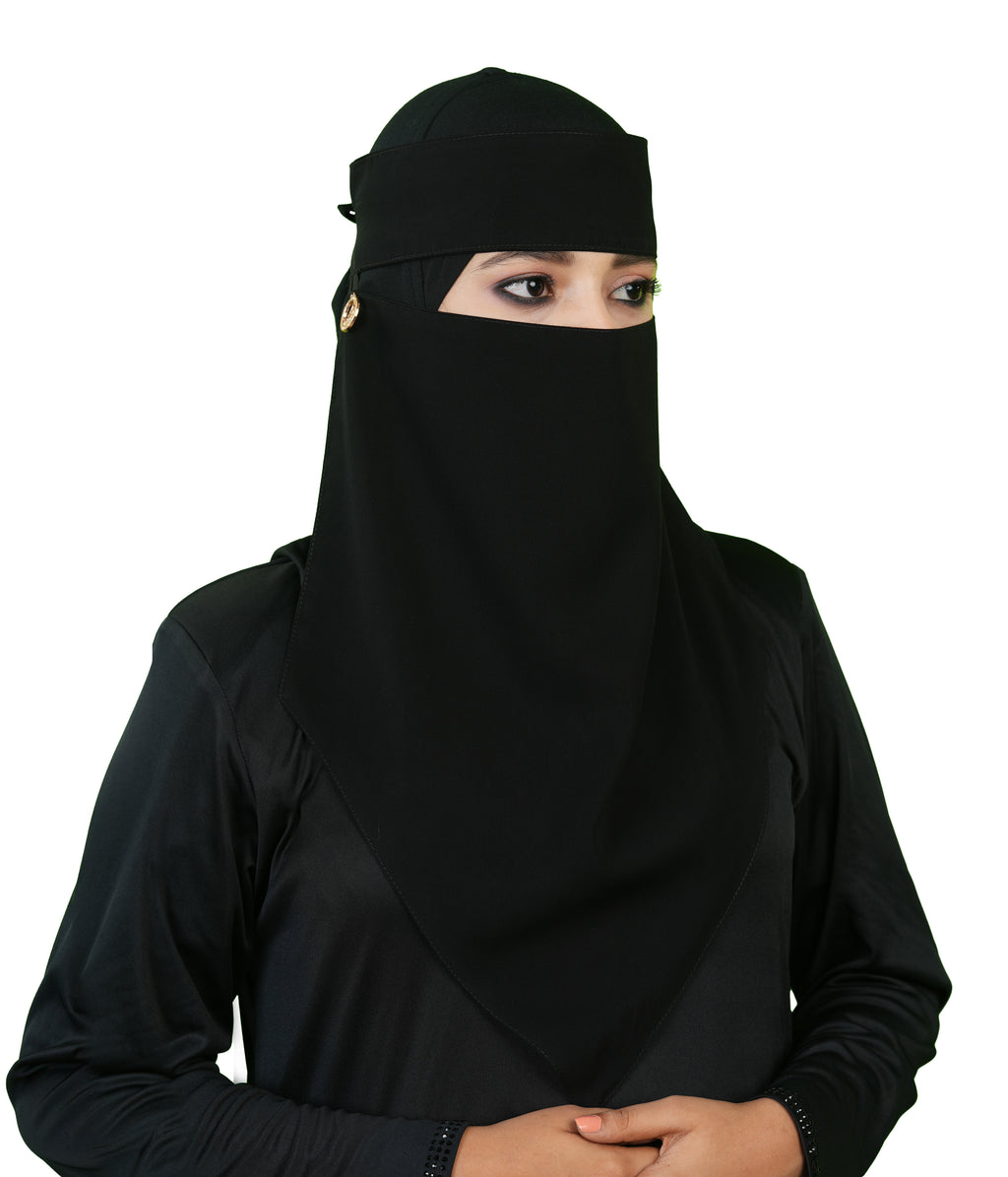 Alayna Elegant Layered Niqab with Band Style | Premium Mehar modest V-cut Niqab