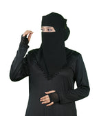 Mehar Hijab | Inaya Black Niqab with Beaded Triangle Embroidery and Headband Cap