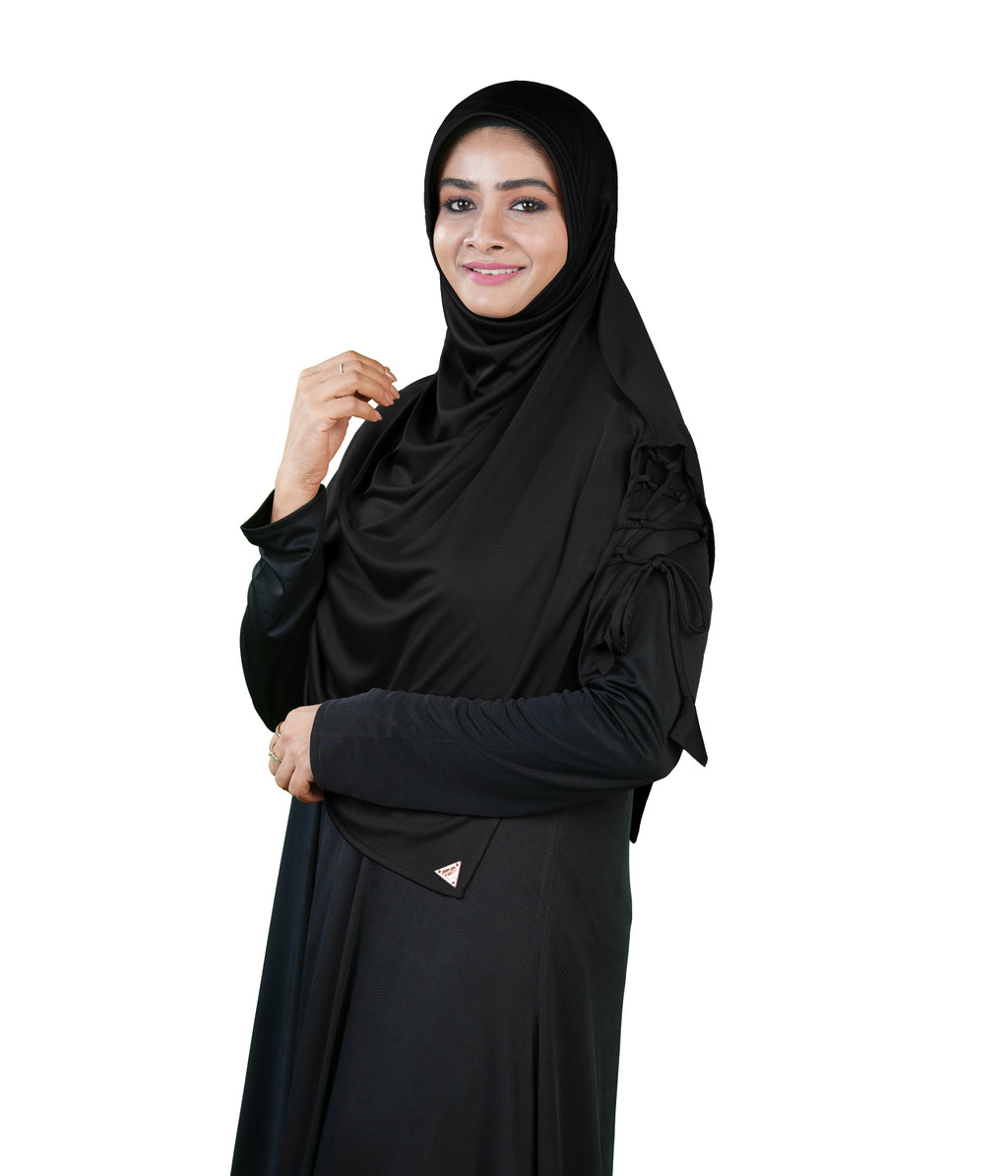 Mehar Famya Elegant Modest Hijab with Lace-Up Shoulder