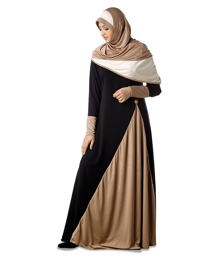 Mehar Hijab Women's Modestly Stylish Look Ziya Dual Color Black-Dark Wheat Abaya