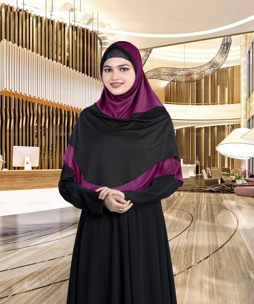 Mehar Dual-Tone Layered Elegance-Coverage-Comfort Razia Hijab