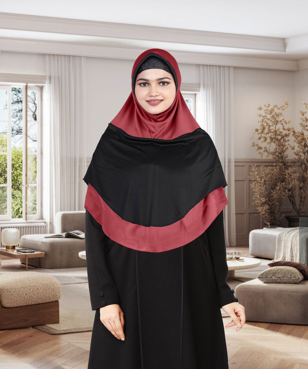 Mehar Dual-Tone Layered Elegance-Coverage-Comfort Razia Hijab