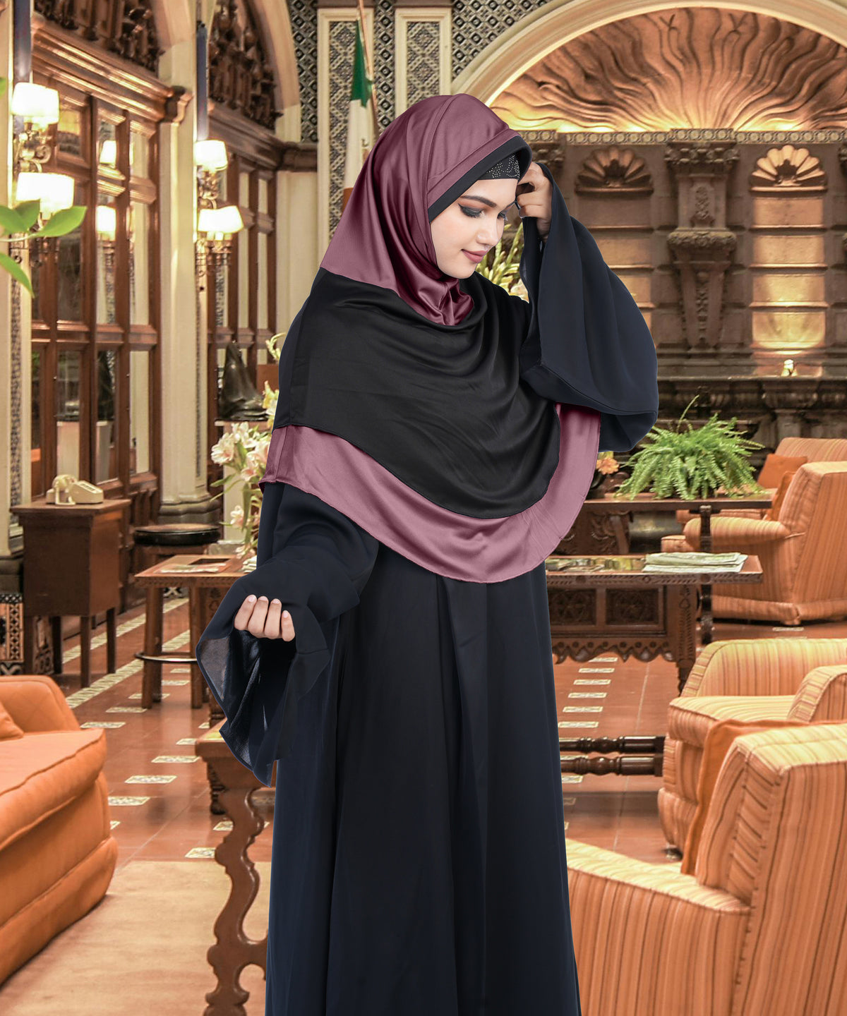 Mehar Dual-Tone Layered Elegance-Coverage-Comfort Razia Hijab