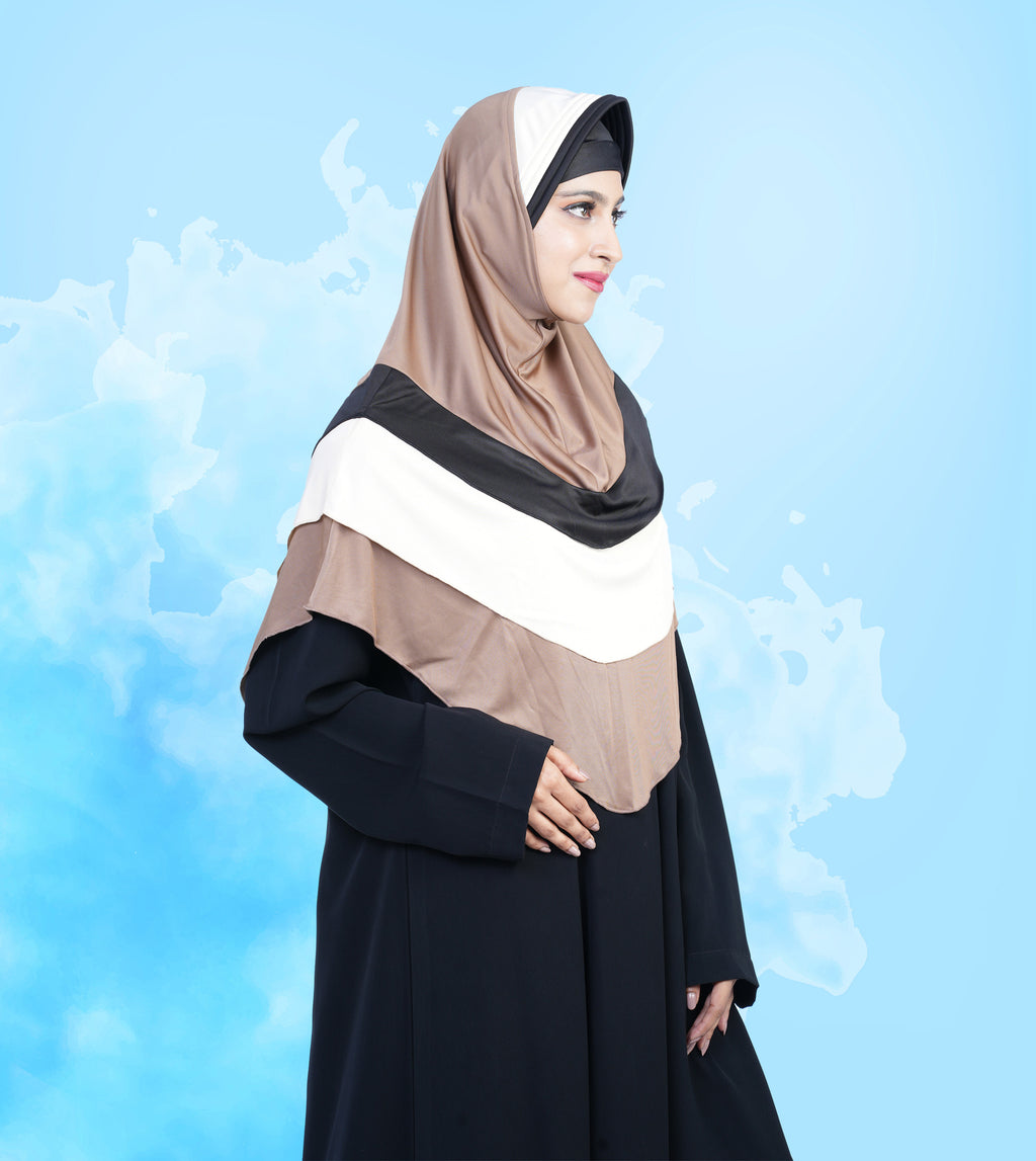 Dilsha Tri-Color Layered Hijab Elegant Modest Wear Soft Fabric Hijab