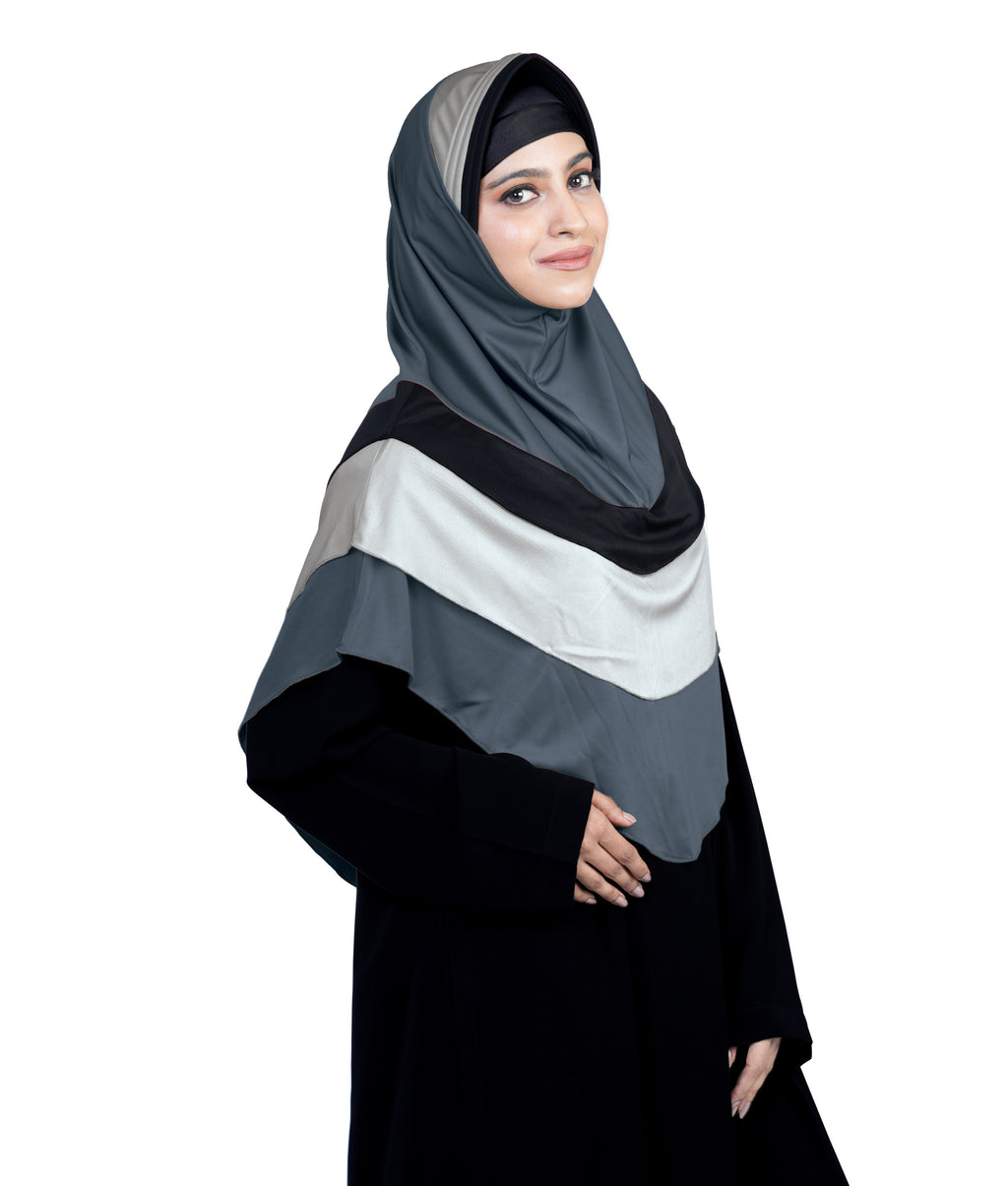 Dilsha Tri-Color Layered Hijab Elegant Modest Wear Soft Fabric Hijab