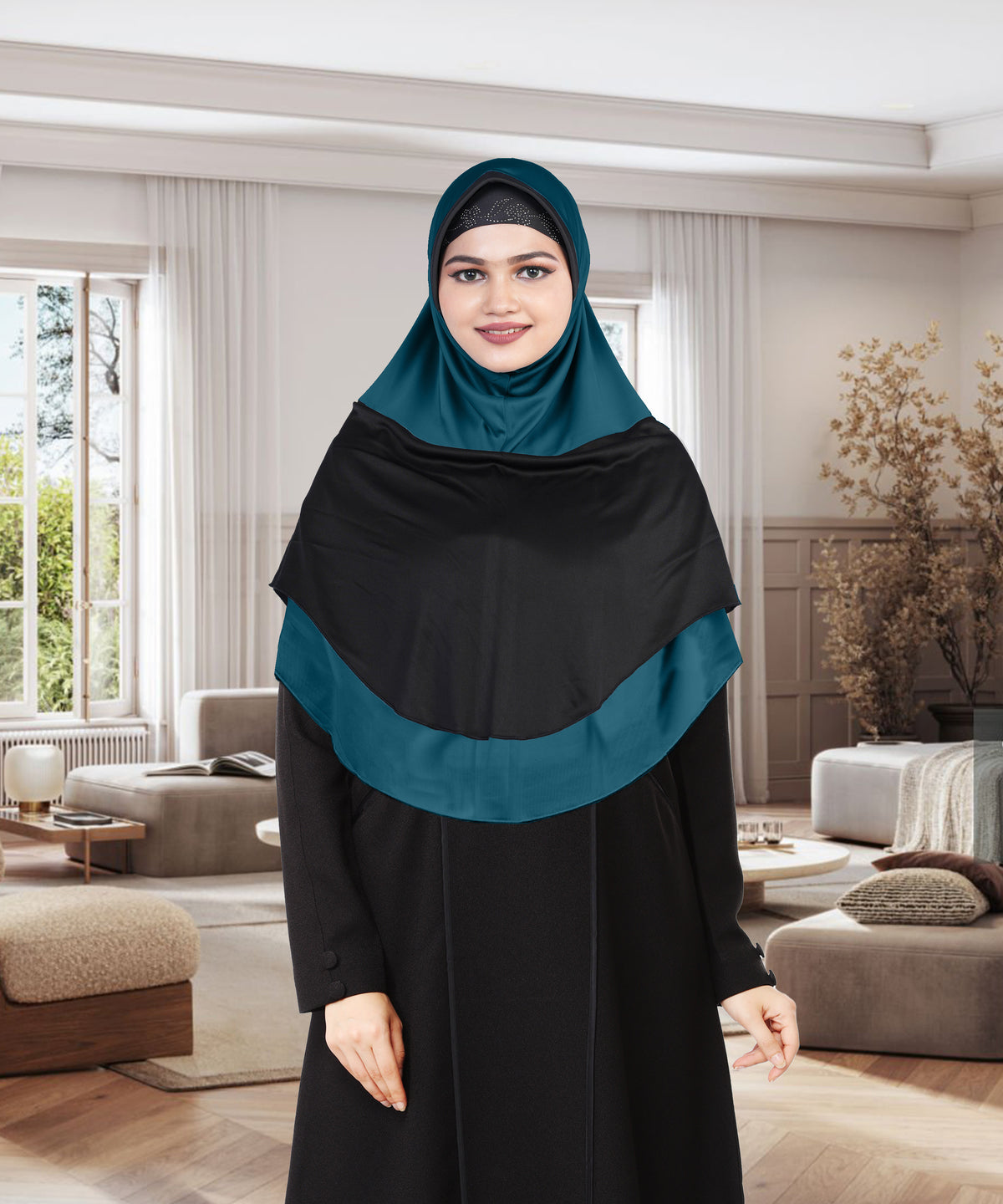 Mehar Dual-Tone Layered Elegance-Coverage-Comfort Razia Hijab