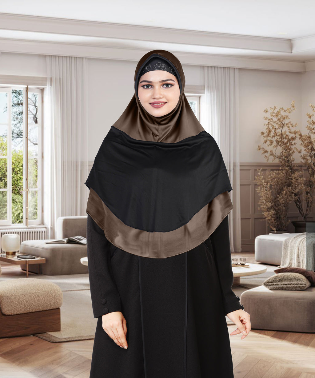 Mehar Dual-Tone Layered Elegance-Coverage-Comfort Razia Hijab