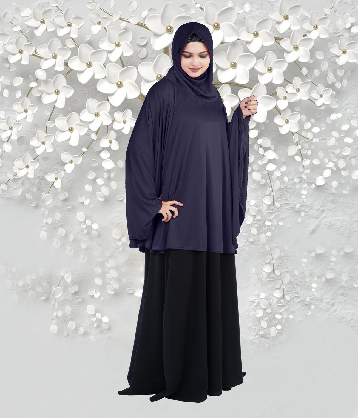 Women's Stylish Soft Rich Polyester Fabric Hanana Sleeve Hijab F Size
