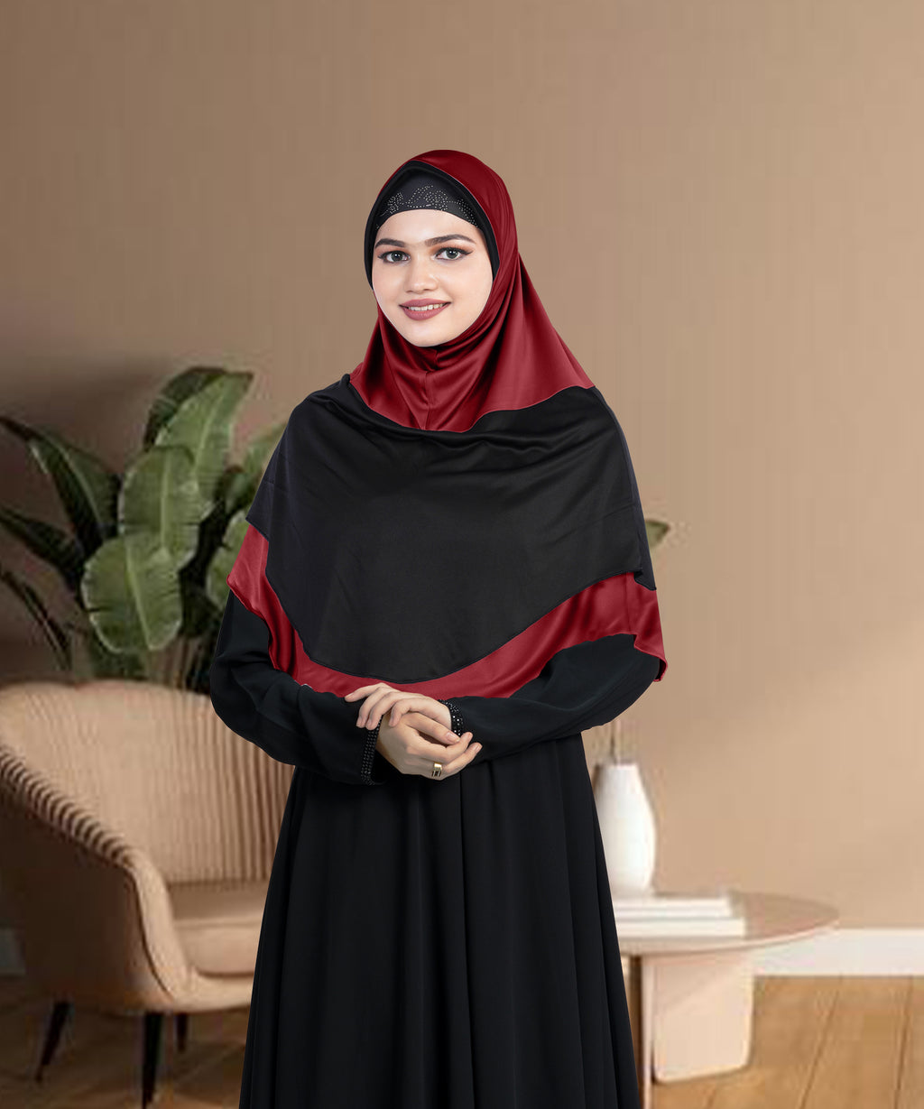 Mehar Dual-Tone Layered Elegance-Coverage-Comfort Razia Hijab