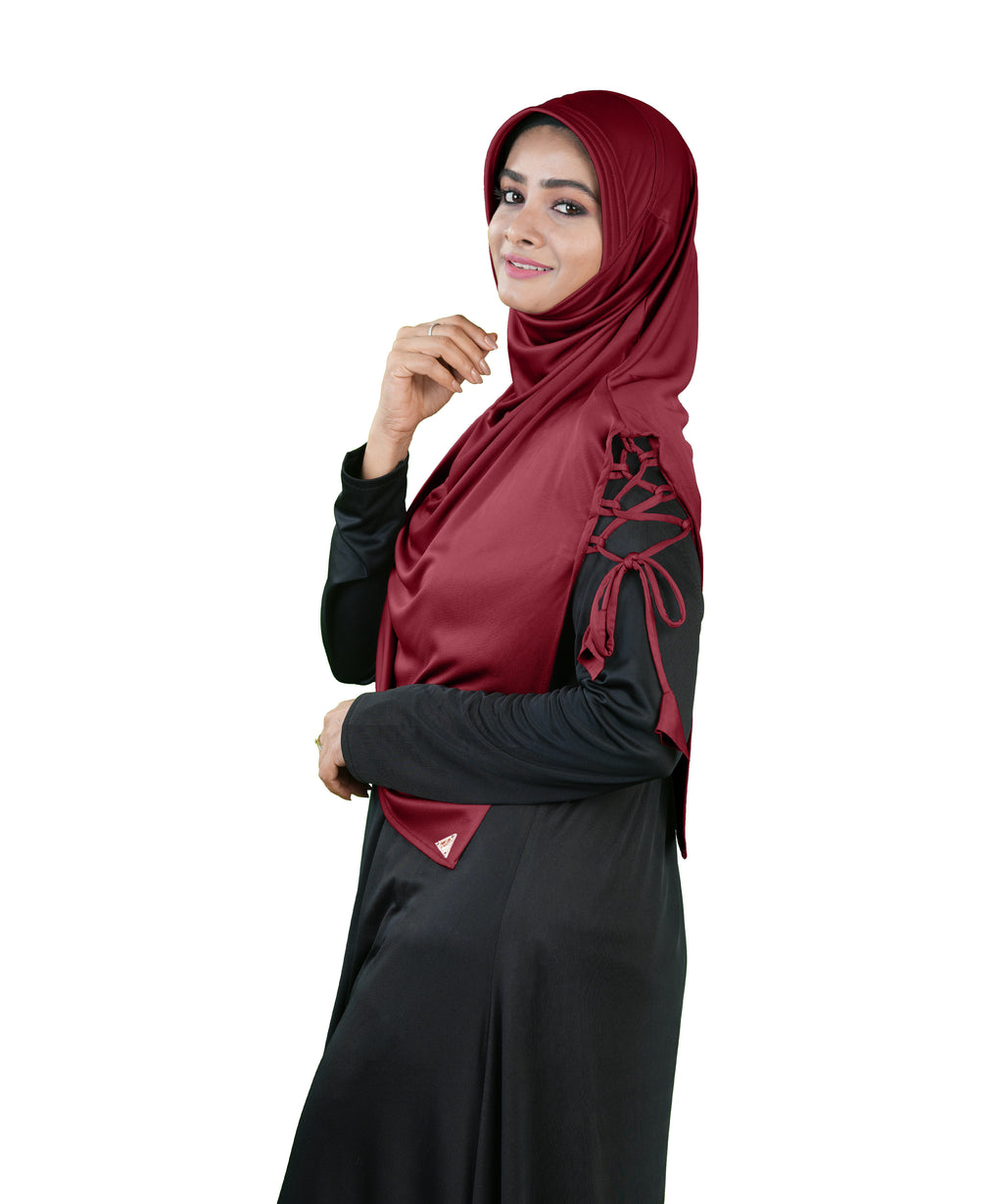 Mehar Famya Elegant Modest Hijab with Lace-Up Shoulder
