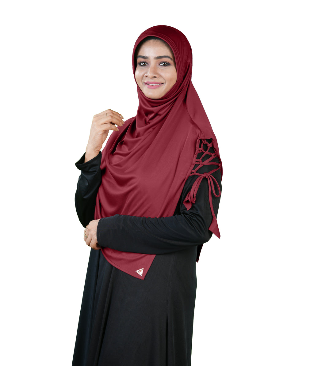 Mehar Famya Elegant Modest Hijab with Lace-Up Shoulder