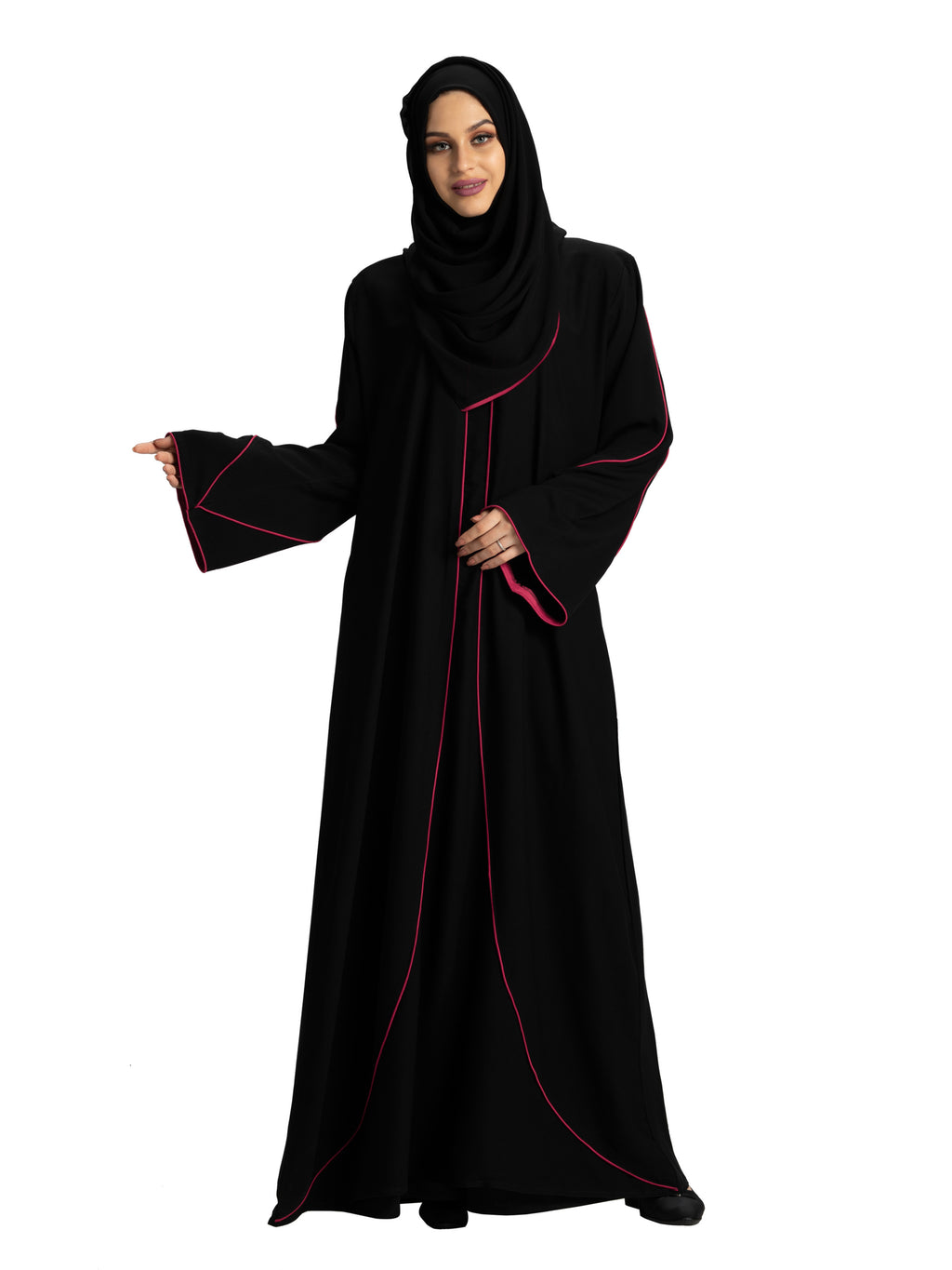 Women's Stylish Designer Aain Abaya Black - Red