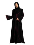 Women's Stylish Designer Aain Abaya Black - Red