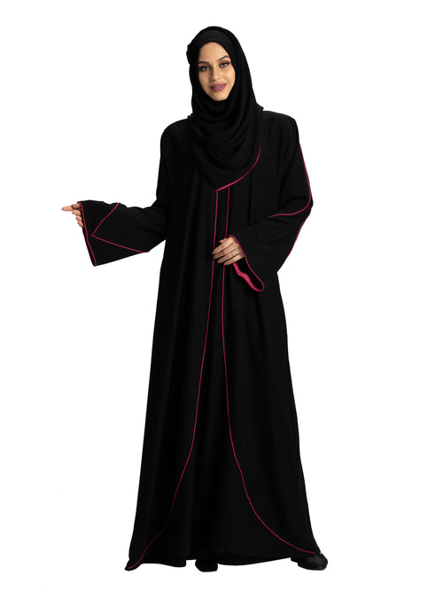 Women's Stylish Designer Aain Abaya Black - Red