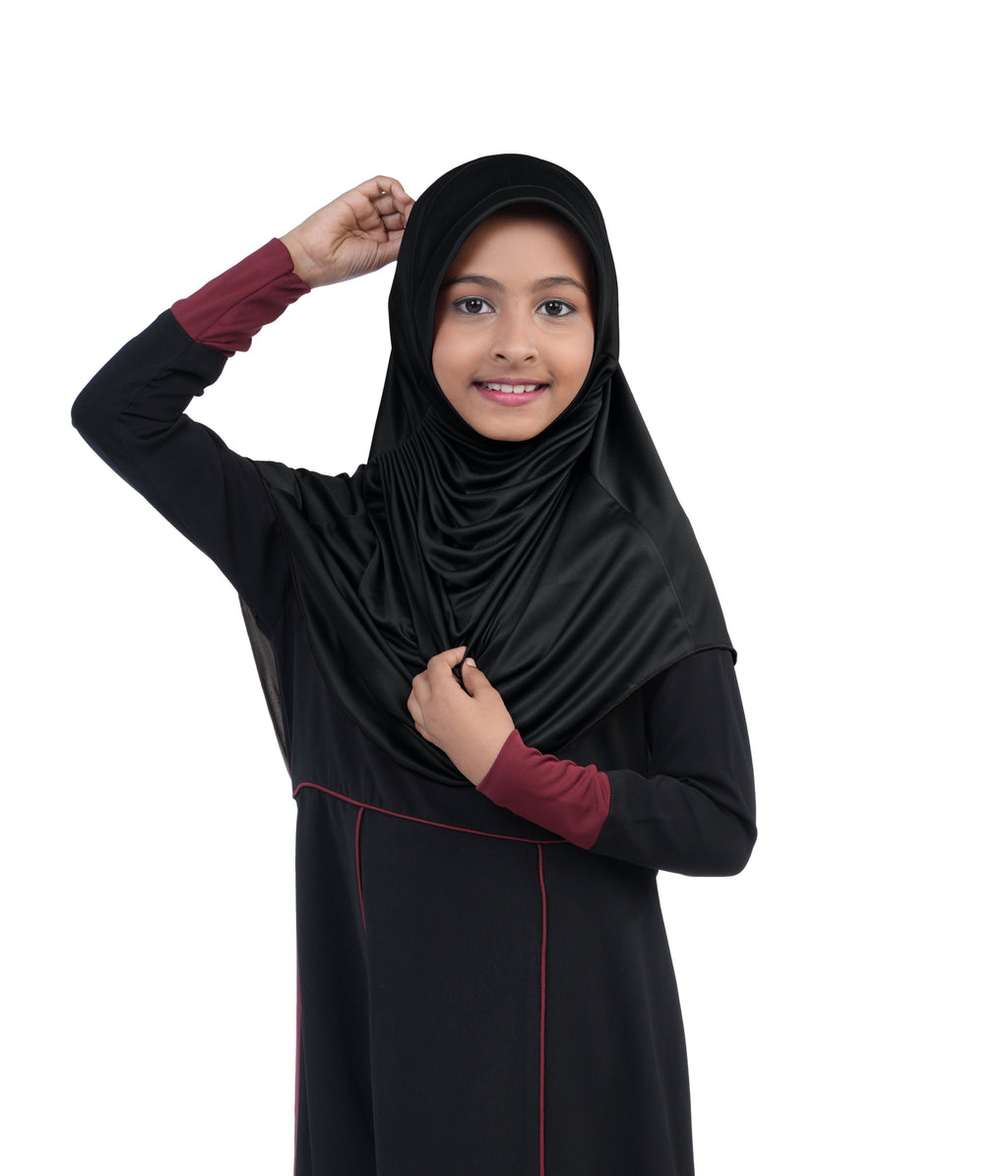 Mehar Diya Hijab for Girls – Premium Black Ready-to-Wear Islamic Hijab |