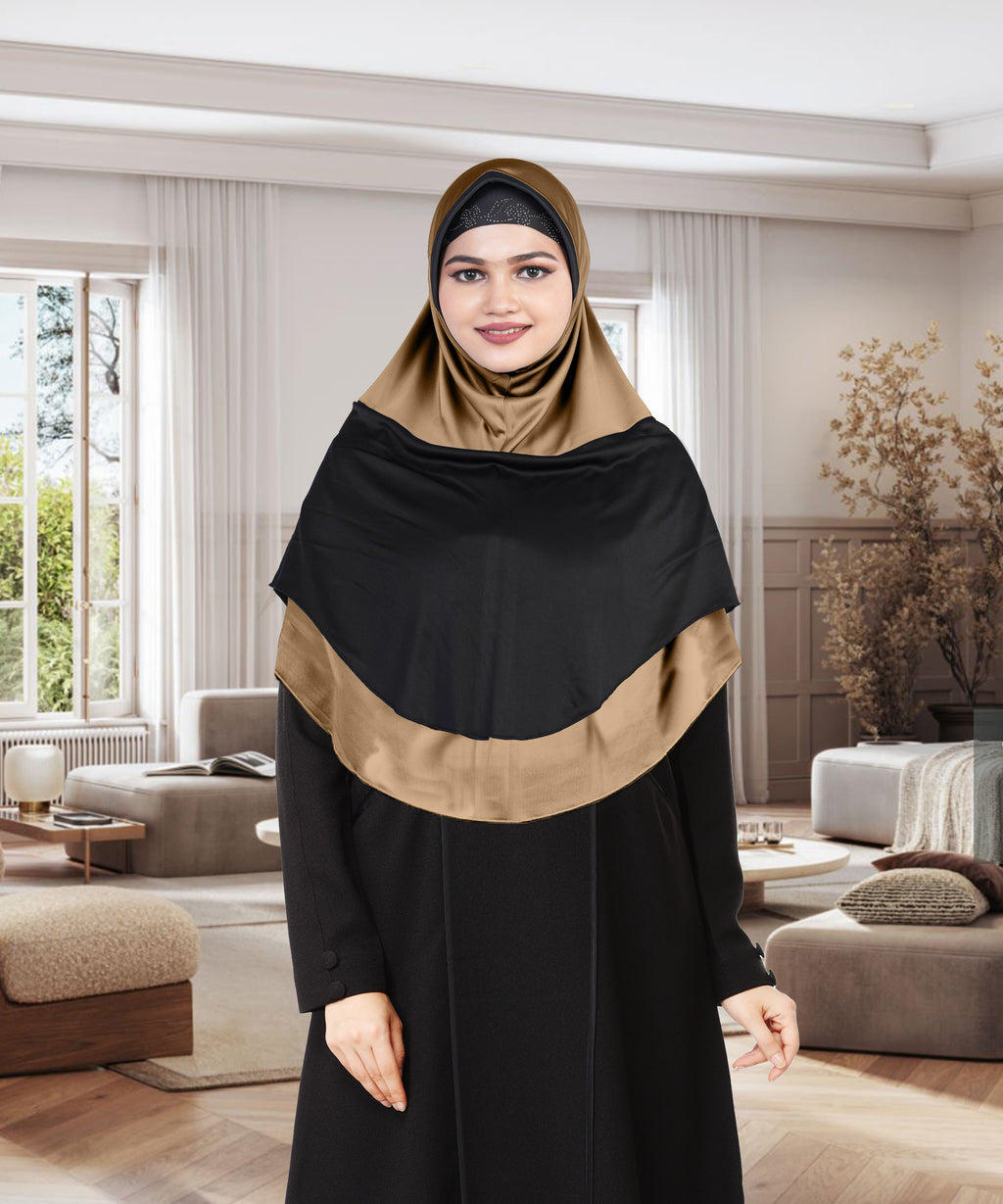 Mehar Dual-Tone Layered Elegance-Coverage-Comfort Razia Hijab