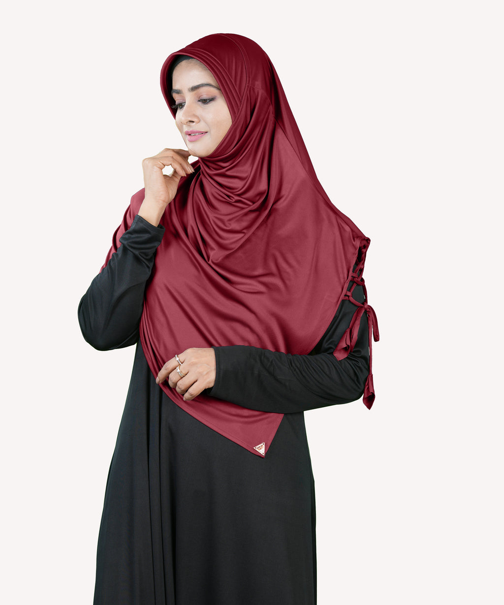 Mehar Famya Elegant Modest Hijab with Lace-Up Shoulder