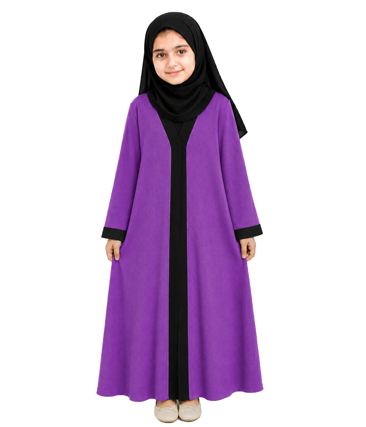Madrasa Abaya for Girls |Violet & Black Islamic Dress |Modest Kids Wear