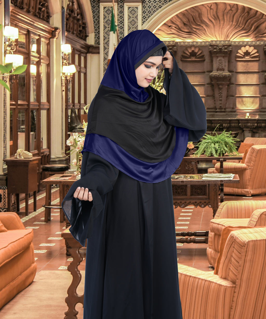Mehar Dual-Tone Layered Elegance-Coverage-Comfort Razia Hijab