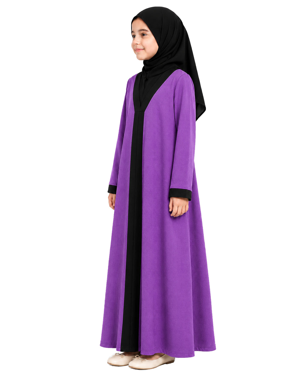 Madrasa Abaya for Girls |Violet & Black Islamic Dress |Modest Kids Wear