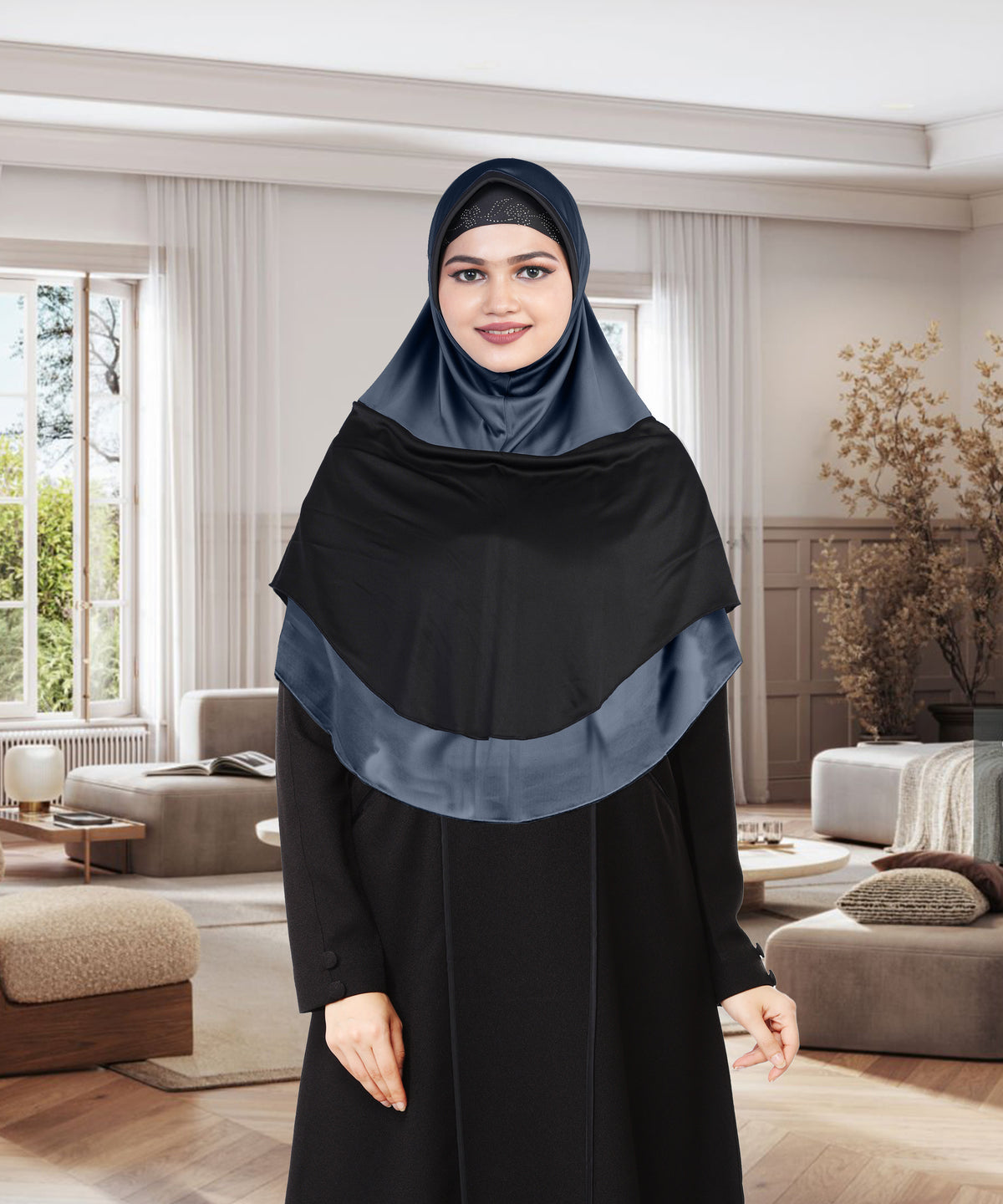 Mehar Dual-Tone Layered Elegance-Coverage-Comfort Razia Hijab