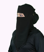 Mehar Hijab | Inaya Black Niqab with Beaded Triangle Embroidery and Headband Cap