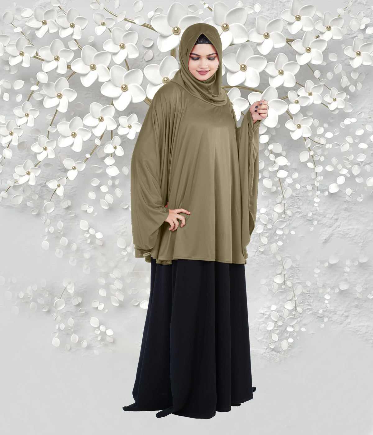 Women's Stylish Soft Rich Polyester Fabric Hanana Sleeve Hijab F Size