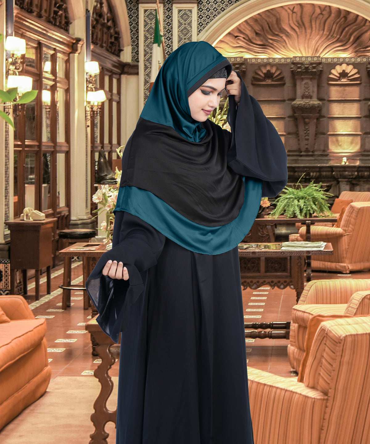 Mehar Dual-Tone Layered Elegance-Coverage-Comfort Razia Hijab