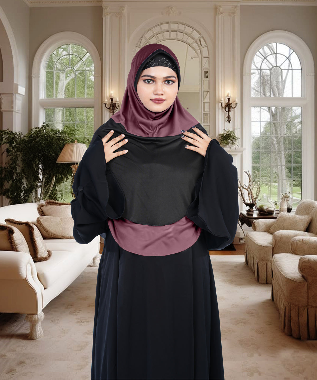 Mehar Dual-Tone Layered Elegance-Coverage-Comfort Razia Hijab