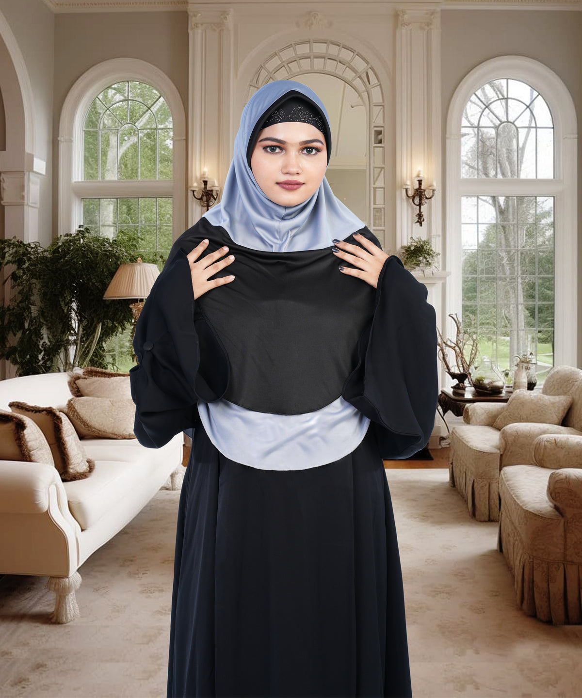 Mehar Dual-Tone Layered Elegance-Coverage-Comfort Razia Hijab