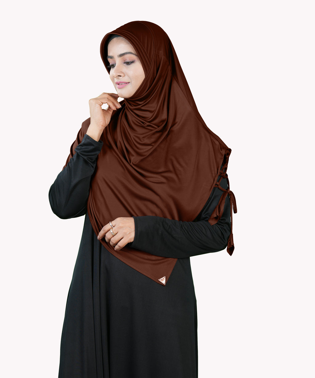 Mehar Famya Elegant Modest Hijab with Lace-Up Shoulder
