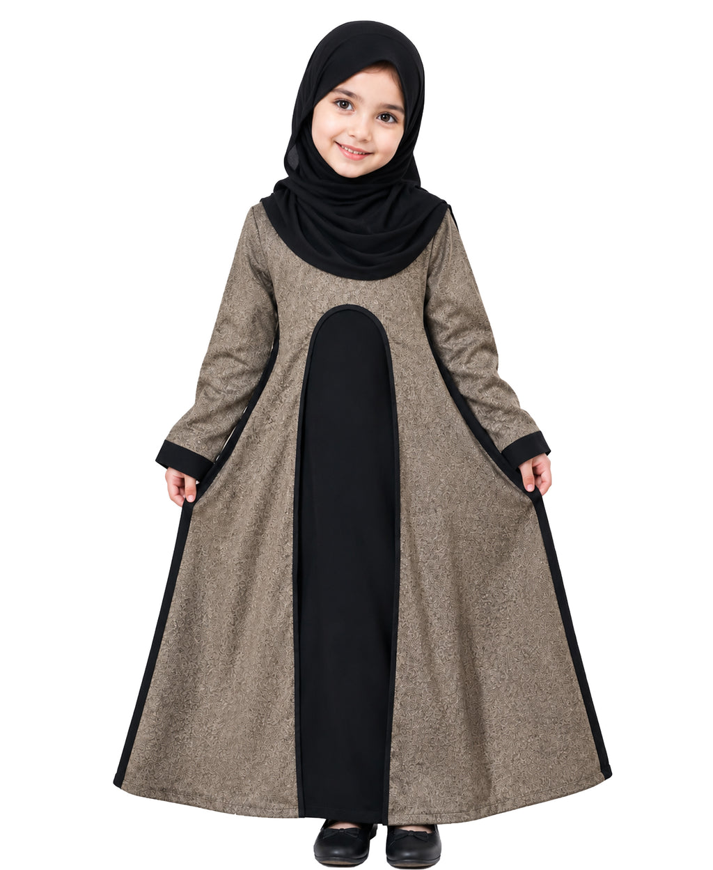 Mehar Little Zarah Kids Abaya with Matching Shawl | Elegant Grain Design | Shoul