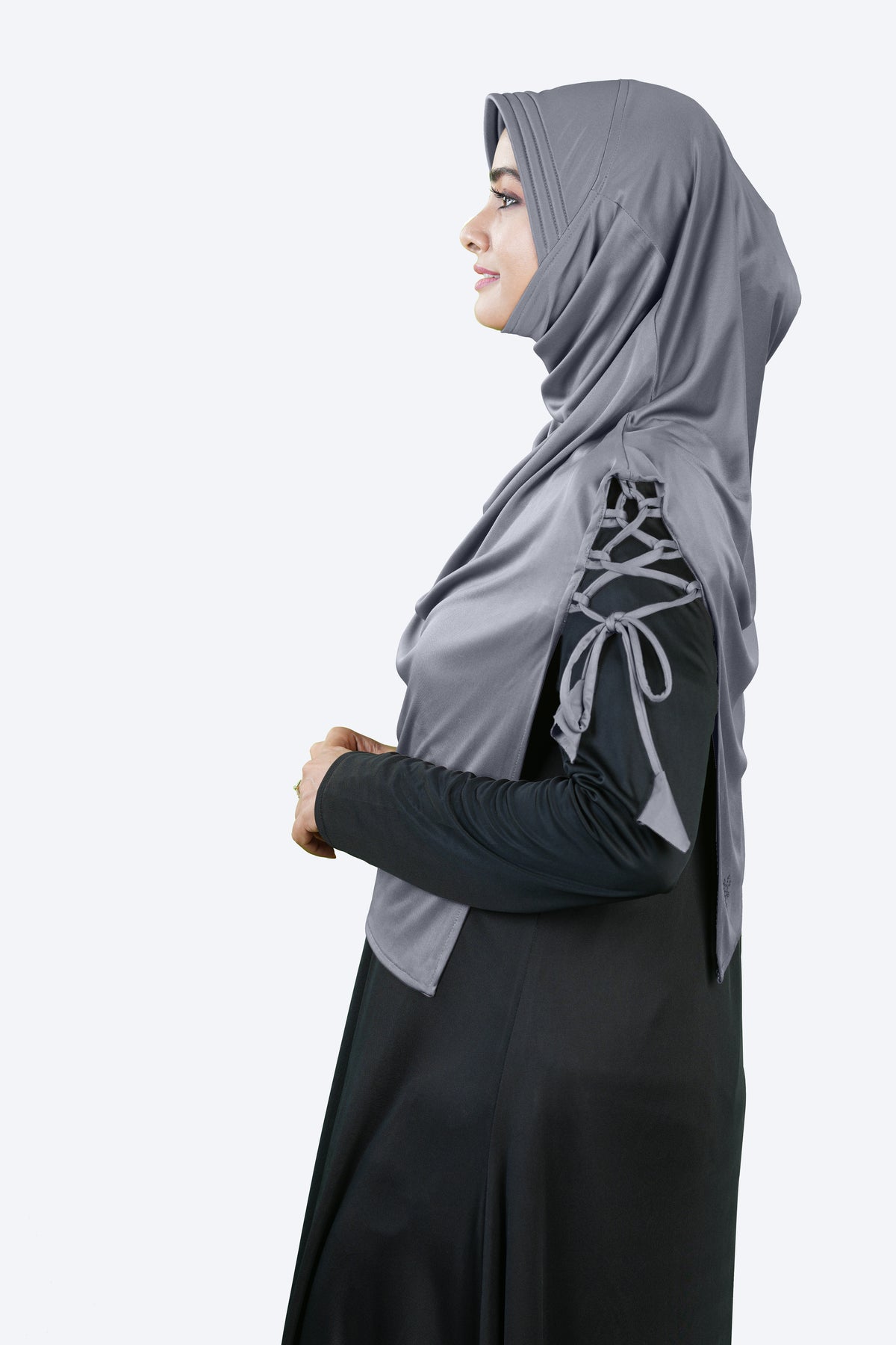 Famya Hijab Elegant Modest Hijab with Lace-Up Shoulder & Stone Embel