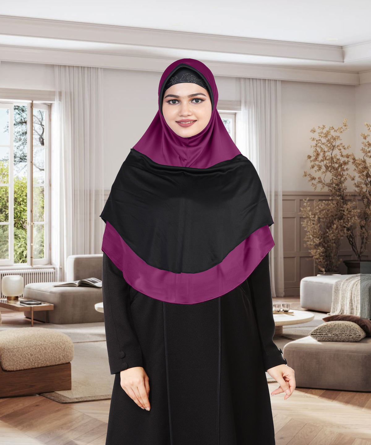 Mehar Dual-Tone Layered Elegance-Coverage-Comfort Razia Hijab