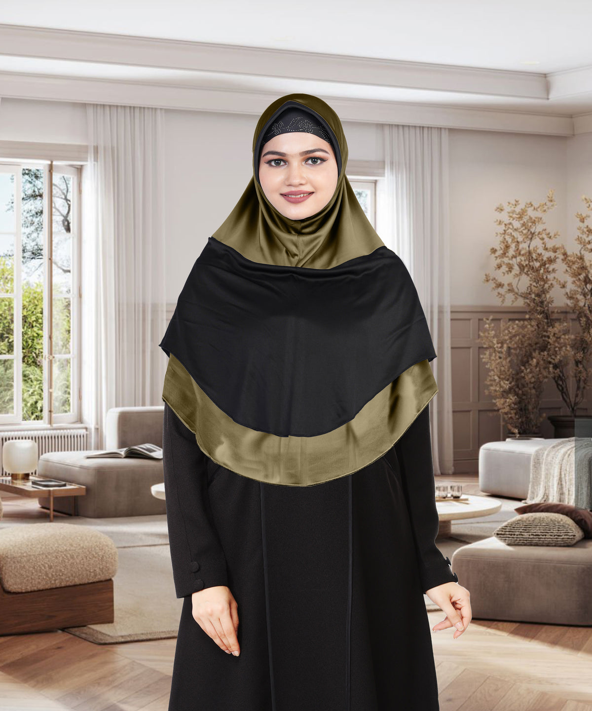 Mehar Dual-Tone Layered Elegance-Coverage-Comfort Razia Hijab