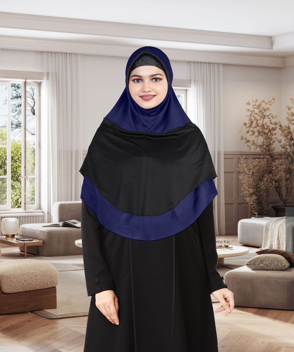 Mehar Dual-Tone Layered Elegance-Coverage-Comfort Razia Hijab