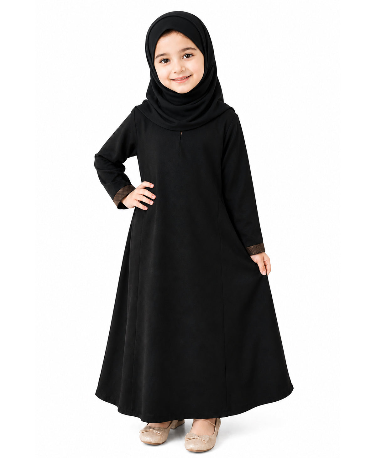 Mehar Kids Uniform Black Abaya| Modest Islamic Wear| Assorted Sleeve cuff design