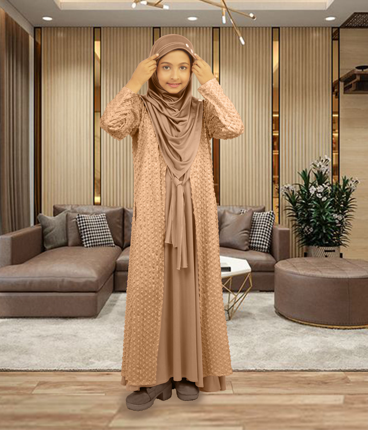 Mehar Hijab's Girls's 3 - Ps Abaya Set Elegant Look Fara Little Abaya