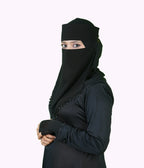 Mehar Hijab | Inaya Black Niqab with Beaded Triangle Embroidery and Headband Cap