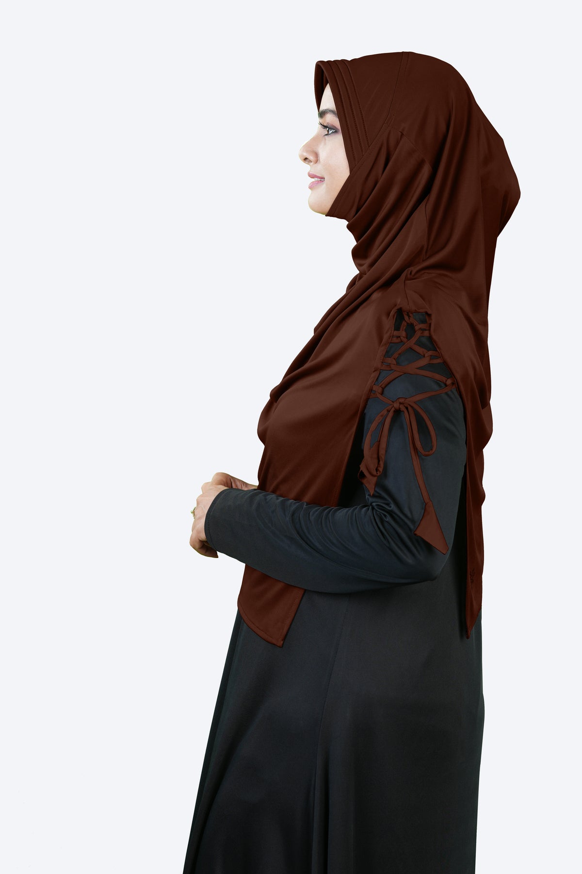 Mehar Famya Elegant Modest Hijab with Lace-Up Shoulder